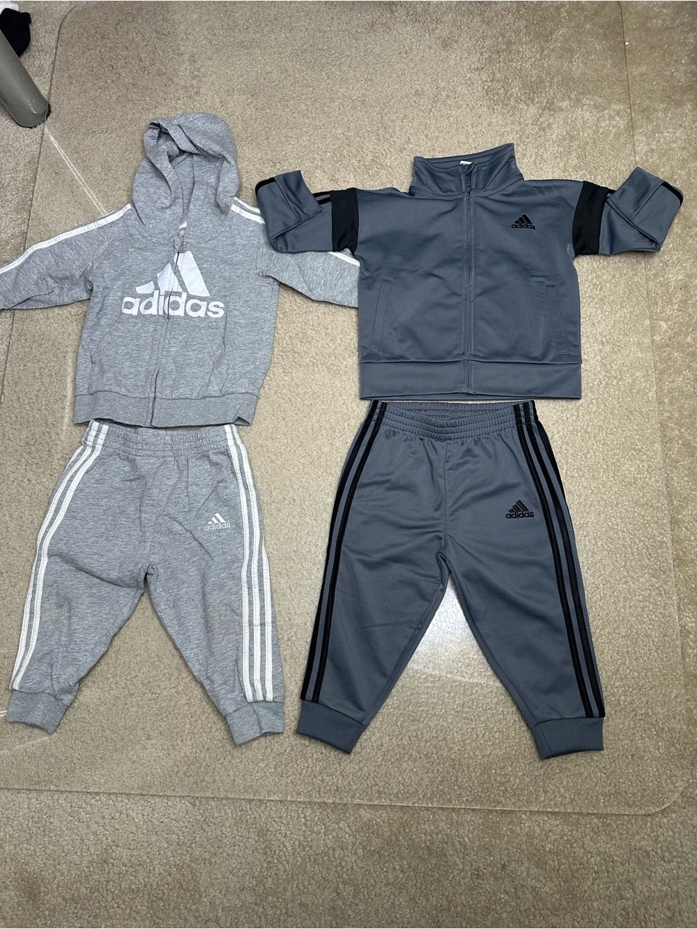 ADIDAS GREY TRACKSUITS LOT OF 2 INFANT TODDLER 12 MOS NWOT